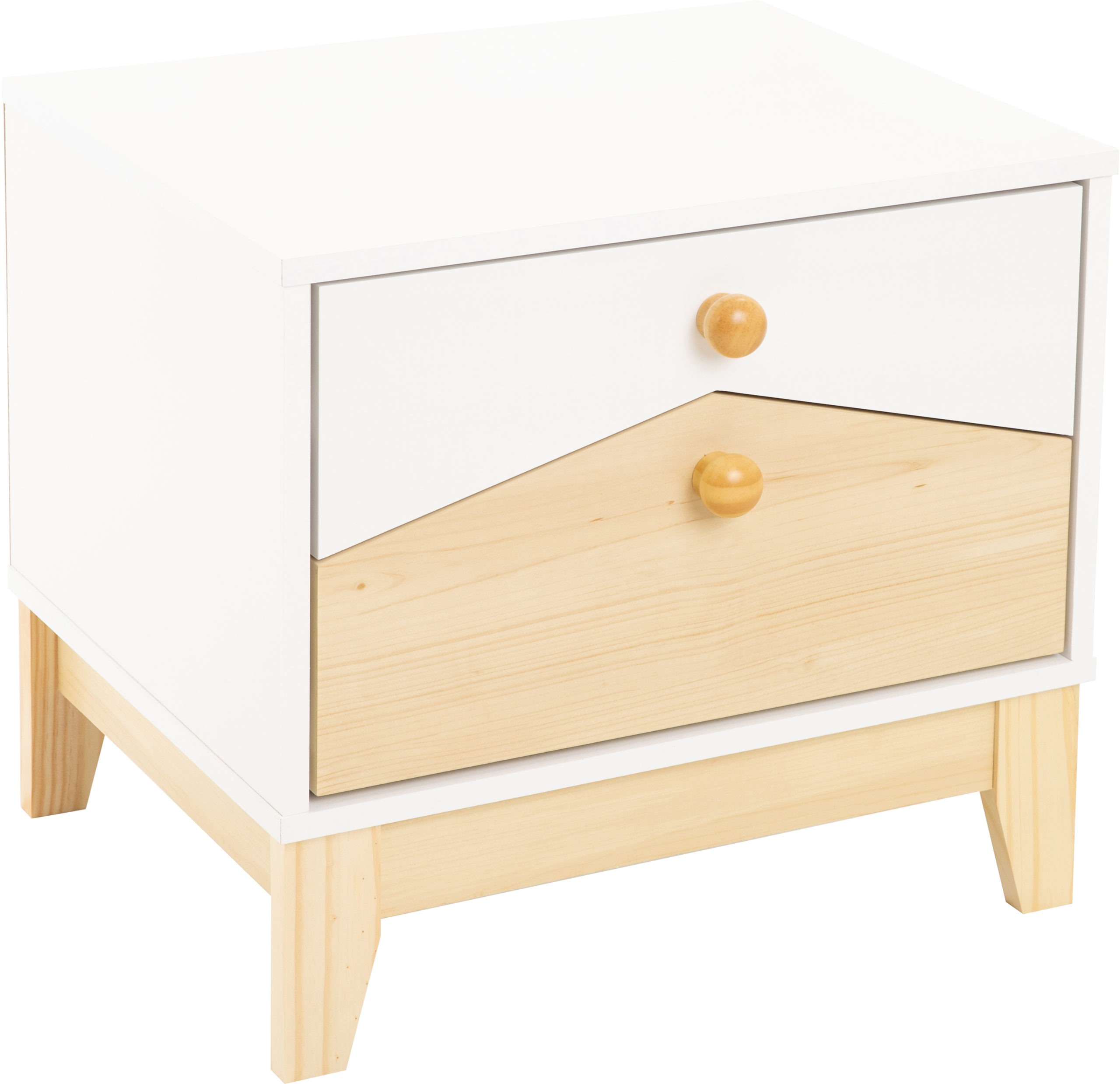 CODY-2-DRAWER-BEDSIDE-WHITEPINE-EFFECT-2022-100-103-090-F01-scaled Cody 2 Drawer Bedside Table White WIth Pine Effect - Image 1