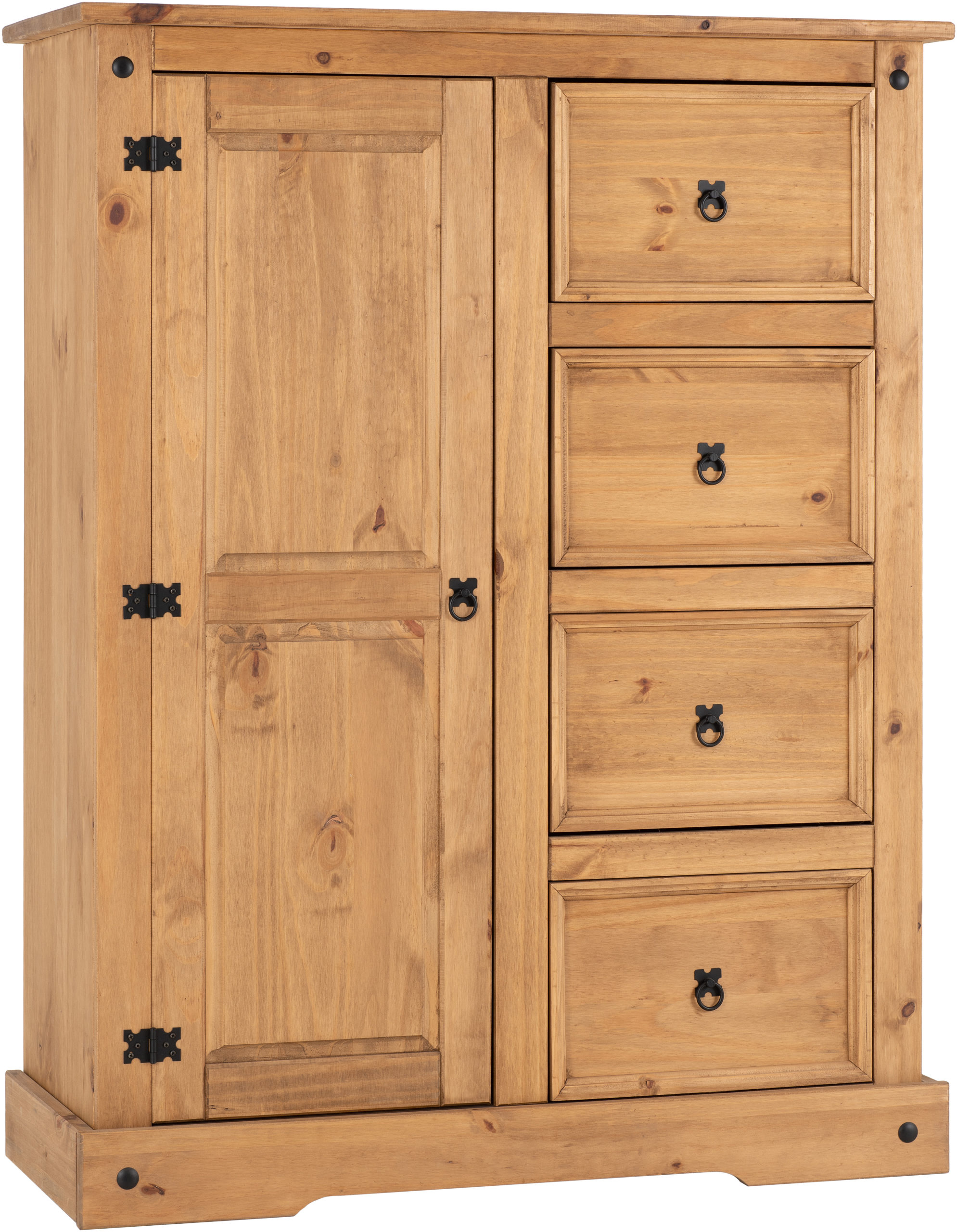CORONA-1-DOOR-4-DRAWER-LOW-WARDROBE-DISTRESSED-WAXED-PINE-2020-100-101-020-01-scaled Corona 1 Door 4 Drawer Low Wardrobe Distressed Waxed Pine - Image 1