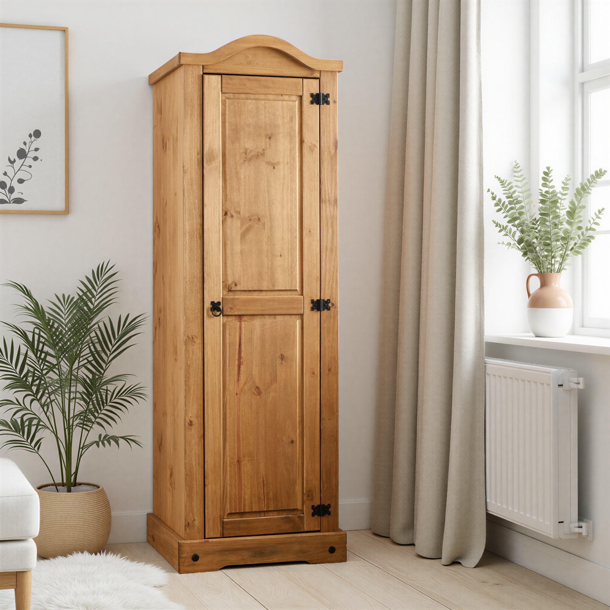CORONA-1-DOOR-WARDROBE-DISTRESSED-WAXED-PINE-2025-100-101-064-PR Corona 1 Door Wardrobe Distressed Waxed Pine - Image 1