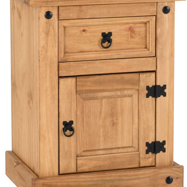 Corona 1 Drawer 1 Door Bedside Distressed Waxed Pine