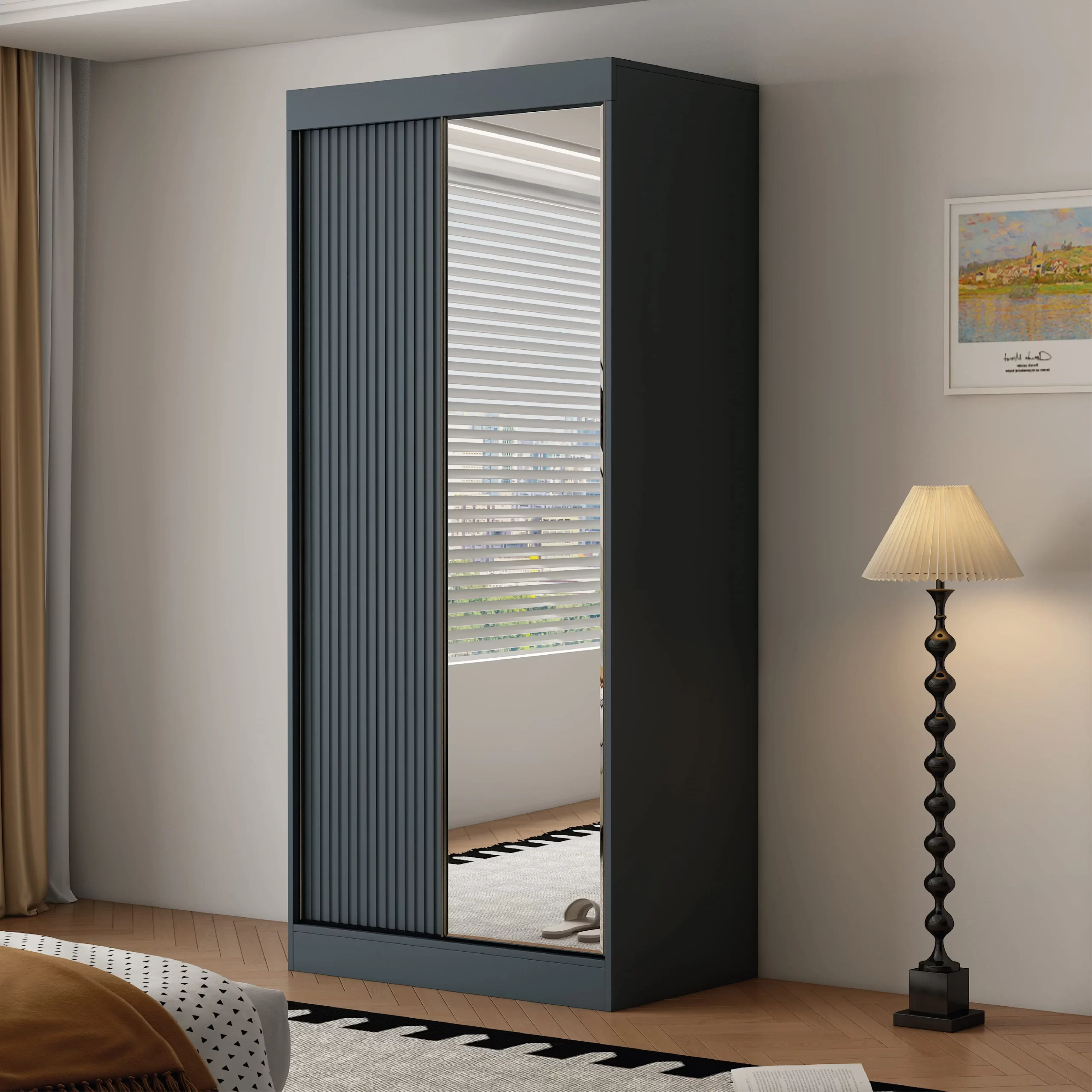 15-1768234625-69651e81c549b-w-main.webp Berlin 2 Door Dark Grey 100CM sliding wardrobe - Image 1