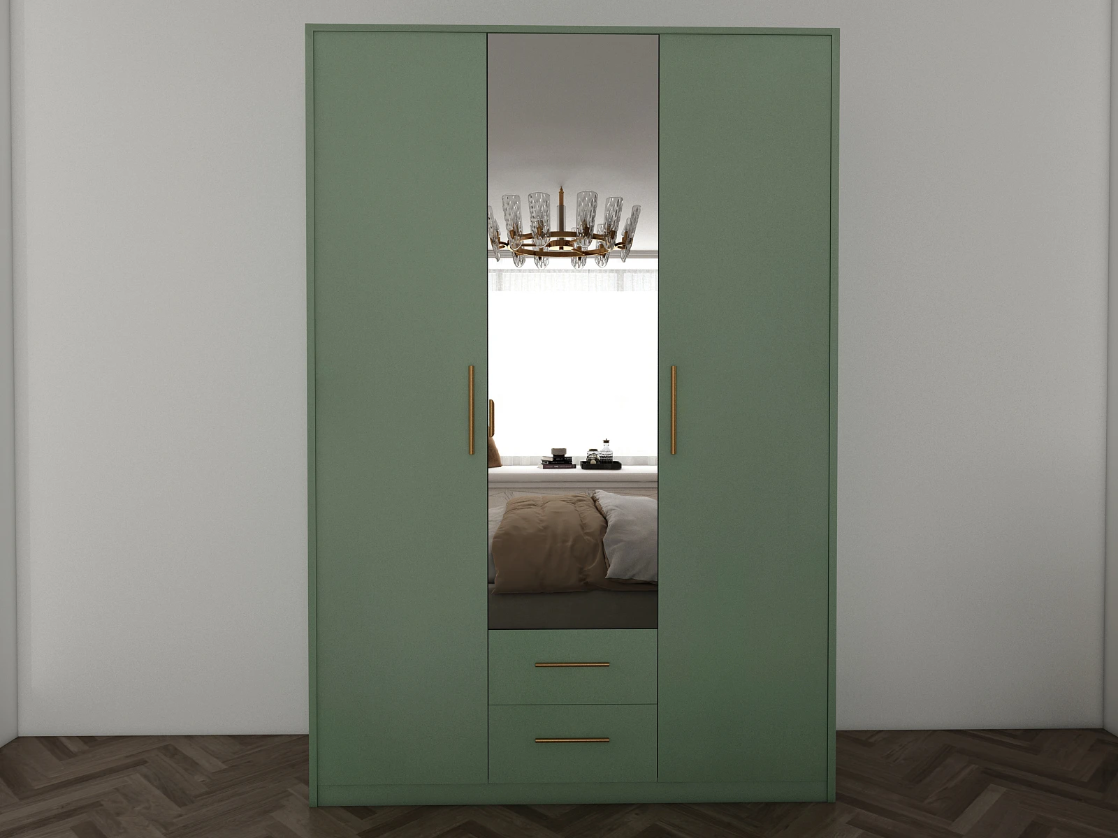 166-1752872798-687ab75ee650f-w-main.webp Swindon Green 3 Door 135cm Wardrobe - Image 1