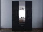 Swindon Gloss Black 3 Door 135cm Wardrobe - Image 3