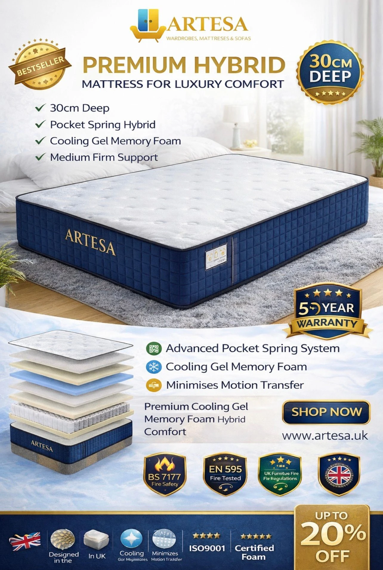31-1773851816-69bad4a81356a-w-main-1.webp Artesa Royal King Size Mattress – Tight Top Firm Support - Image 1