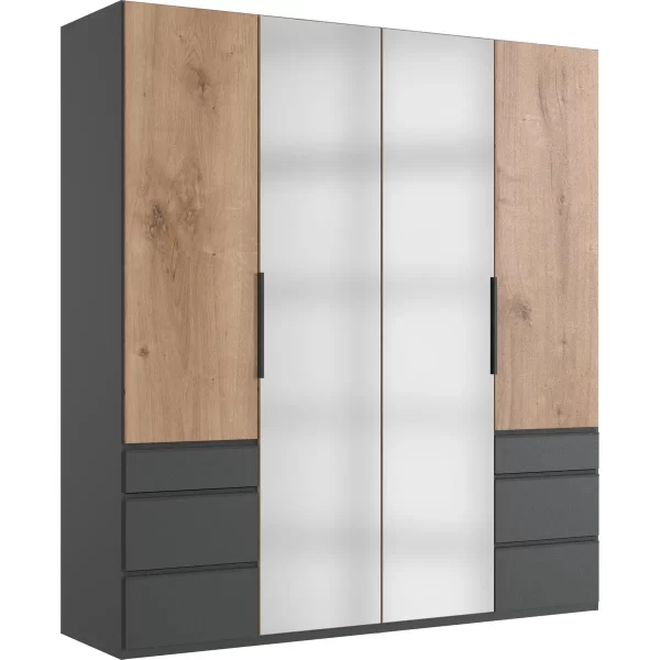 Guardino 4 Door Wardrobe, Graphite/Plank Oak
