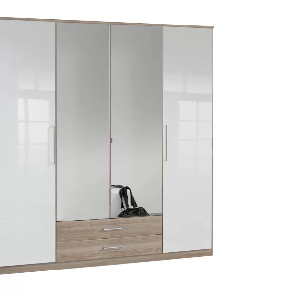 GAMMA  111453 4 door gloss white and oak wardrobe
